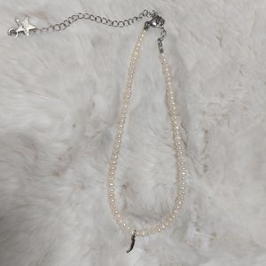 Gothic letter J pearl choker